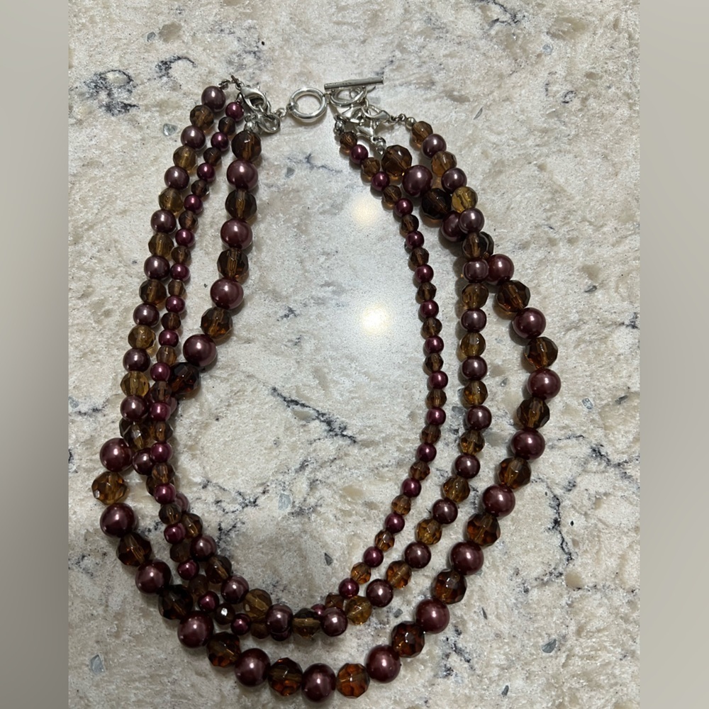 Brown and Purple Multi-Strand Beaded Necklace